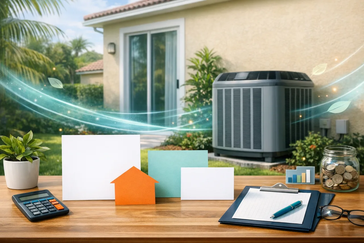 Efficient AC system with energy savings graphics for a Florida SEER2 calculator.