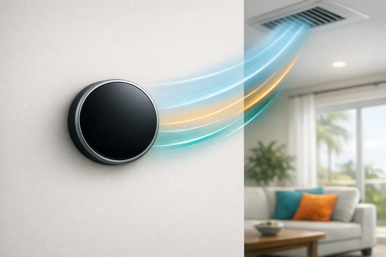 Smart thermostat with airflow in a Florida home for a thermostat savings calculator.
